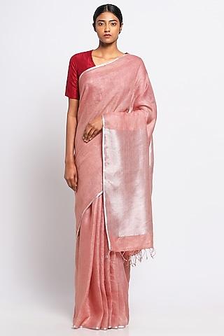 pink pure linen saree