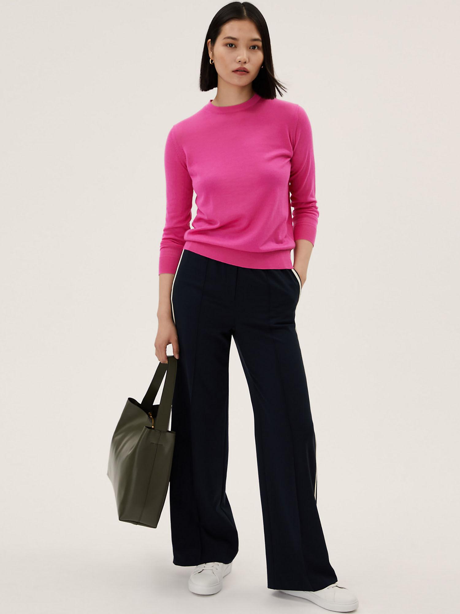 pink pure merino wool crew neck sweater