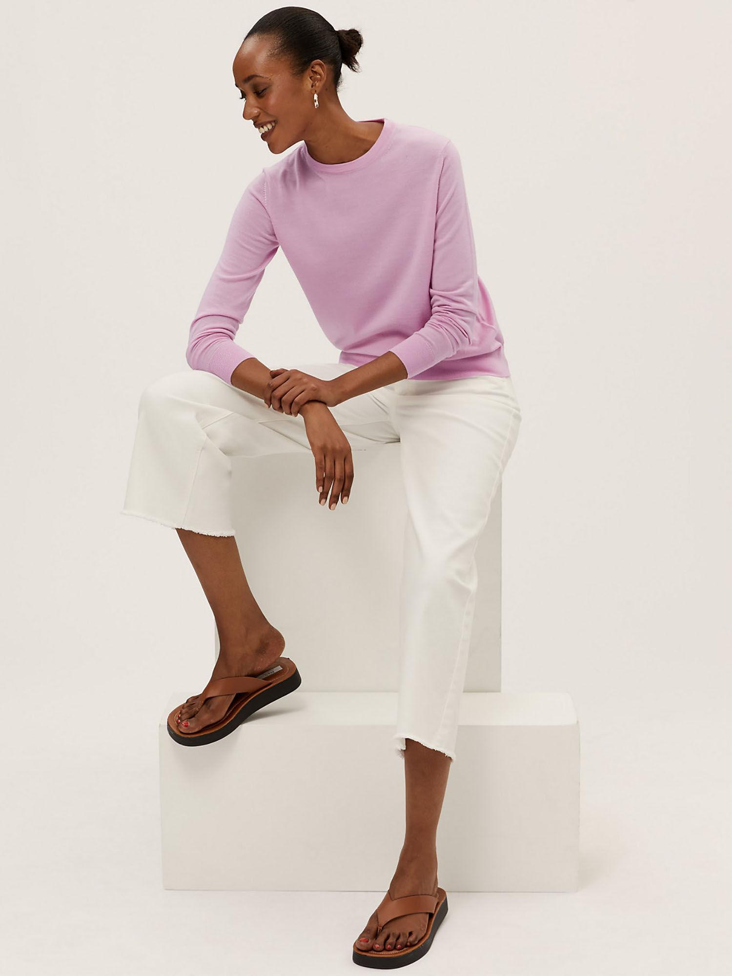 pink pure merino wool crew neck sweater