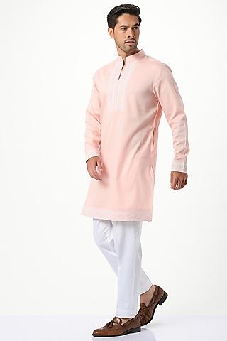 pink pure silk embroidered kurta set