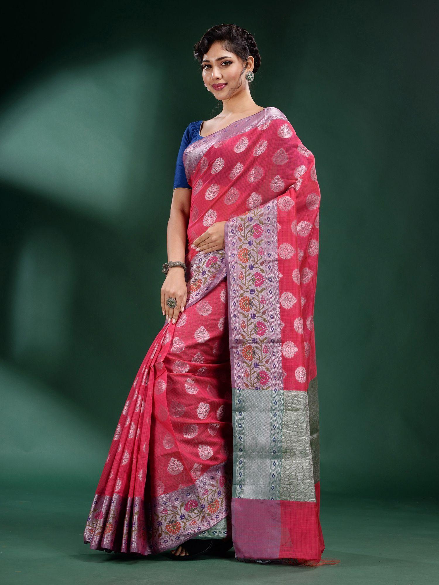 pink pure silk handwoven soft saree with unstitched blouse