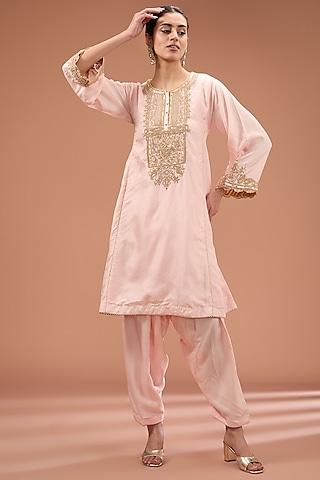 pink pure silk kiran dori embroidered kurta set