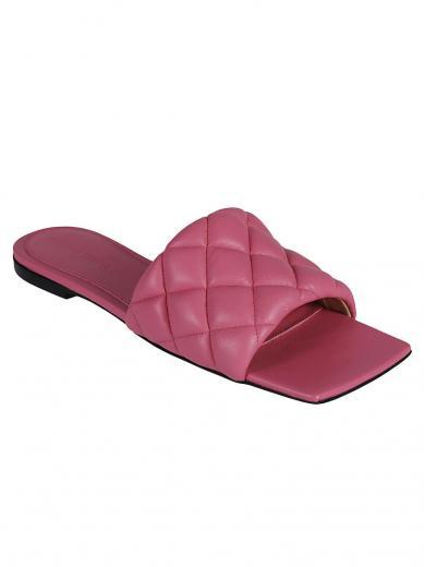 pink quilted leather sandals