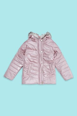 pink quilted winter wear full sleeves regular hood girls regular fit jacket