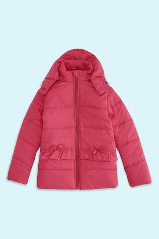 pink quilted winter wear full sleeves regular hood girls regular fit jacket