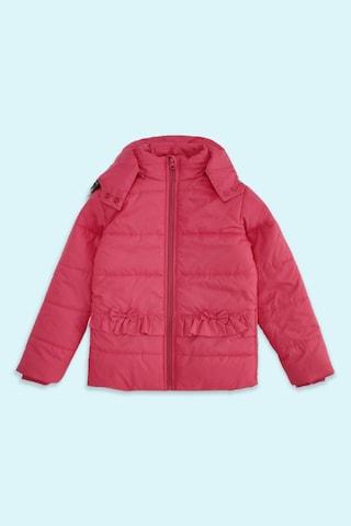 pink quilted winter wear full sleeves regular hood girls regular fit sweater