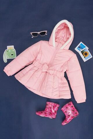 pink quilted winterwear full sleeves regular hood girls regular fit  jacket