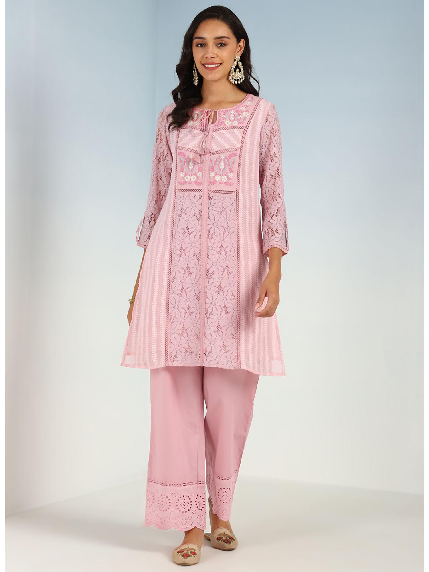 pink rachael kurti with keyhole neck