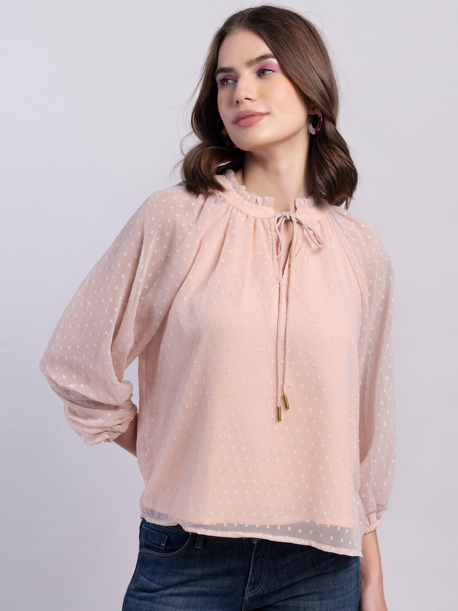 pink raglan sleeve front tie up blouse