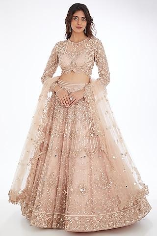 pink raw silk & tulle dori embroidered lehenga set