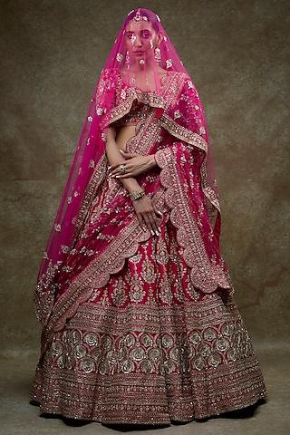 pink raw silk embroidered lehenga set