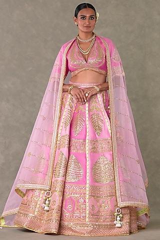 pink raw silk lehenga set