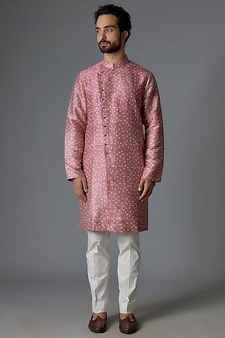 pink raw silk shibori printed kurta set