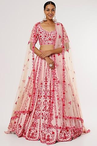 pink raw silk zardosi embroidered lehenga set