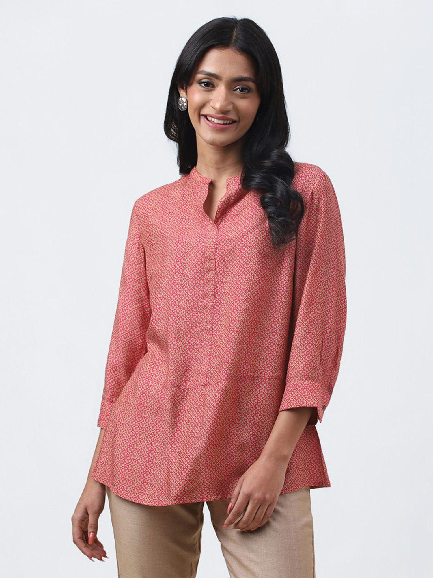 pink rayon blend printed top