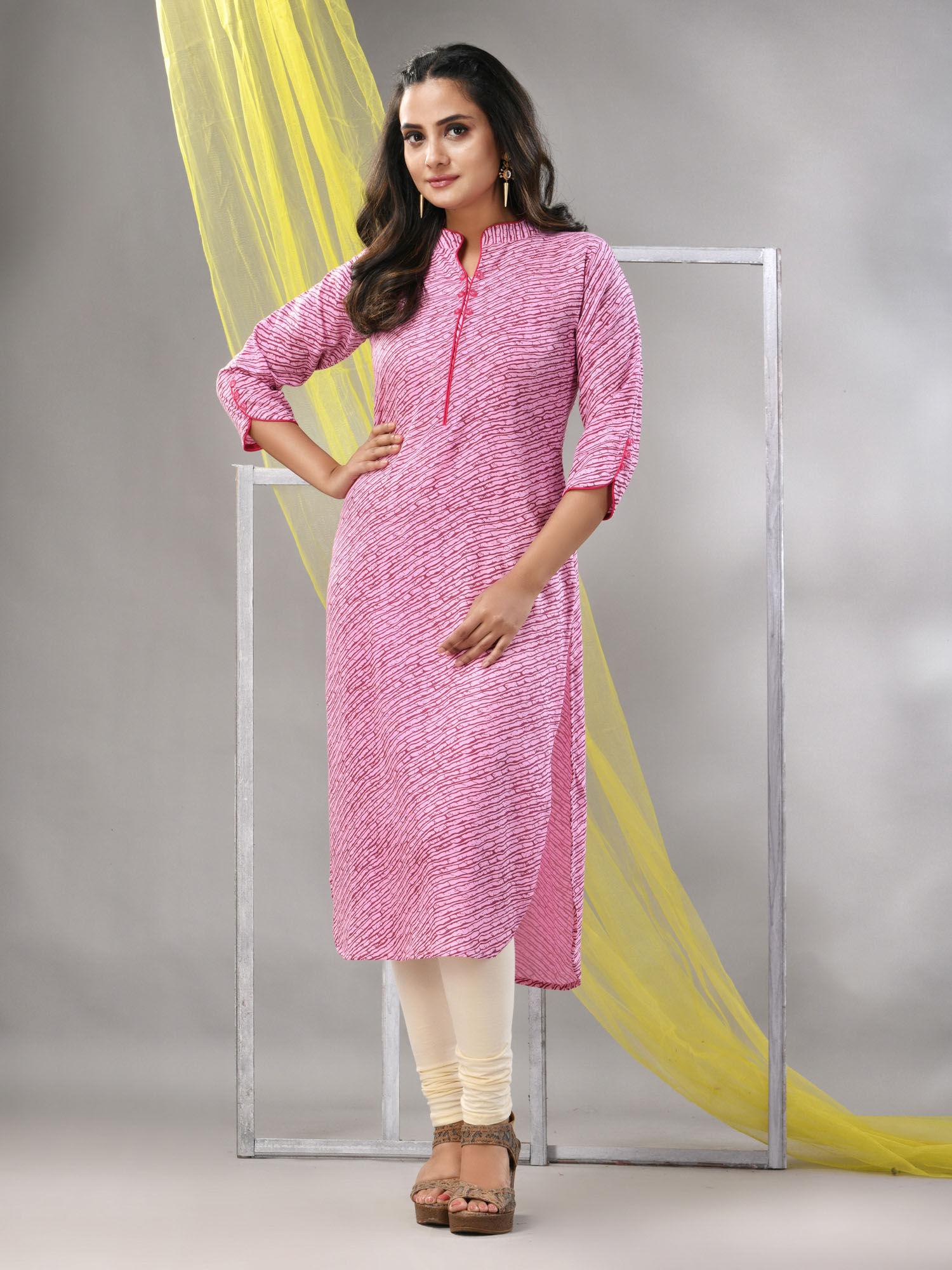 pink rayon leheriya printed straight kurta