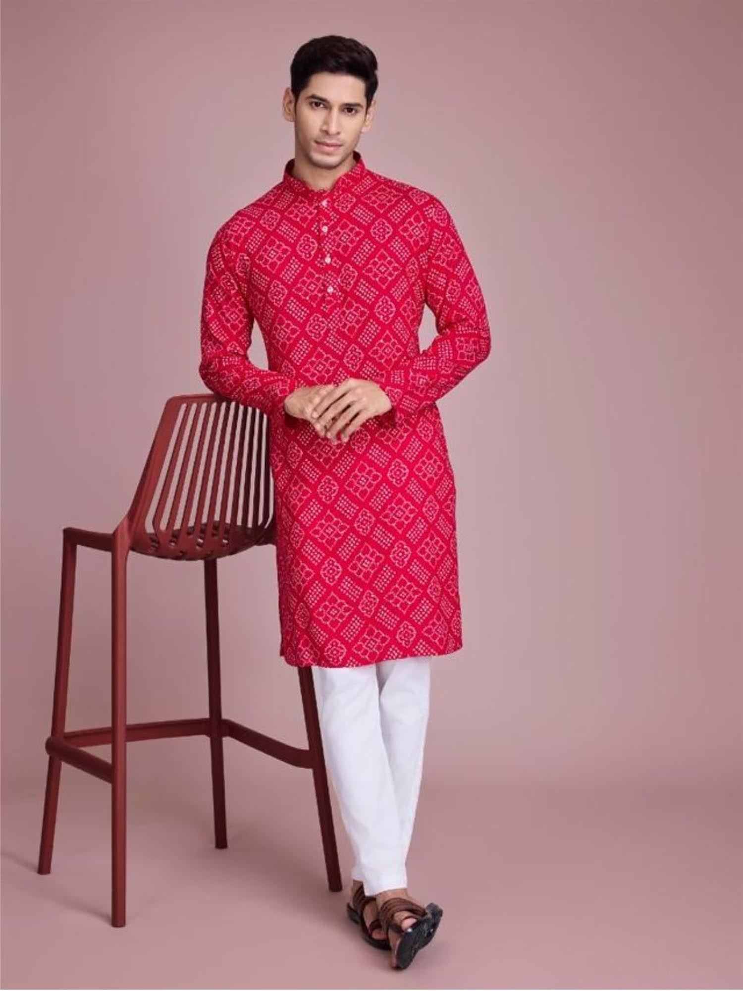 pink rayon printed stitched kurta