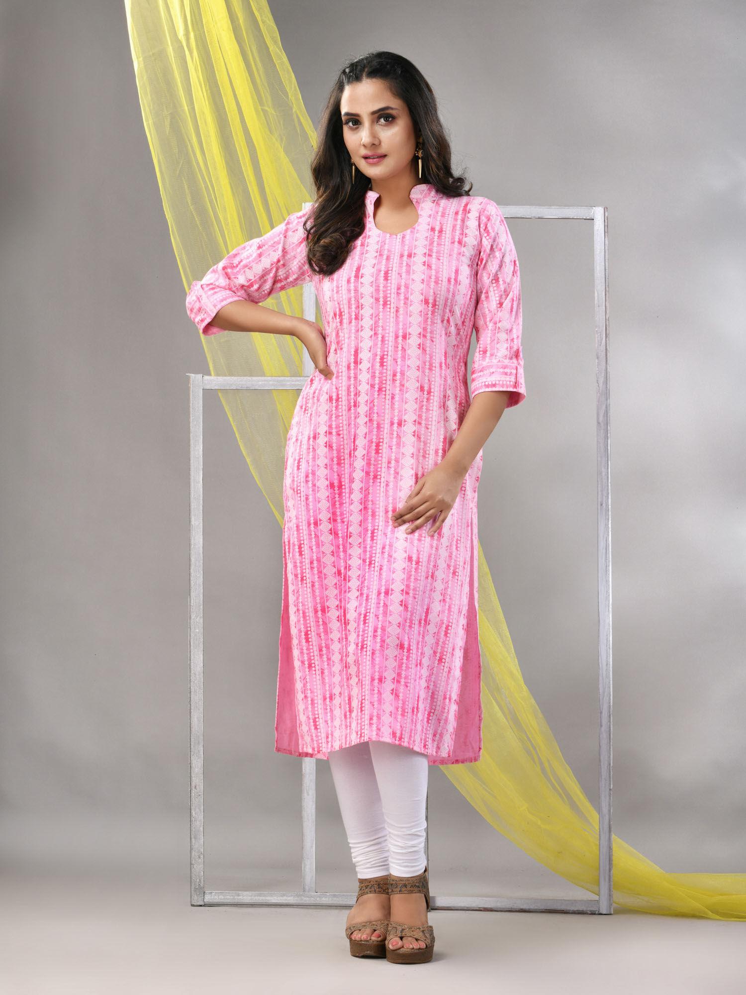 pink rayon printed straight kurta