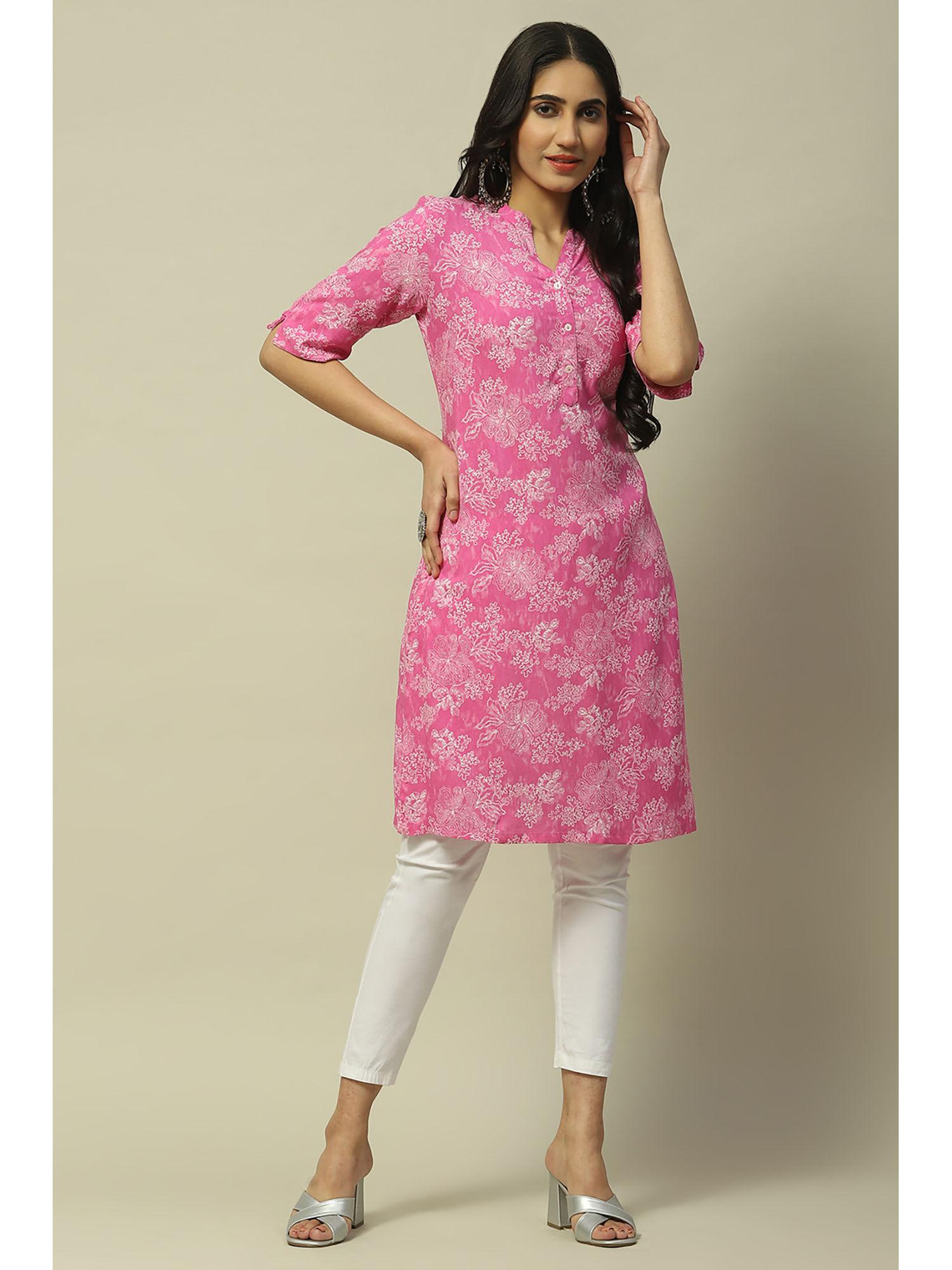 pink rayon straight kurta