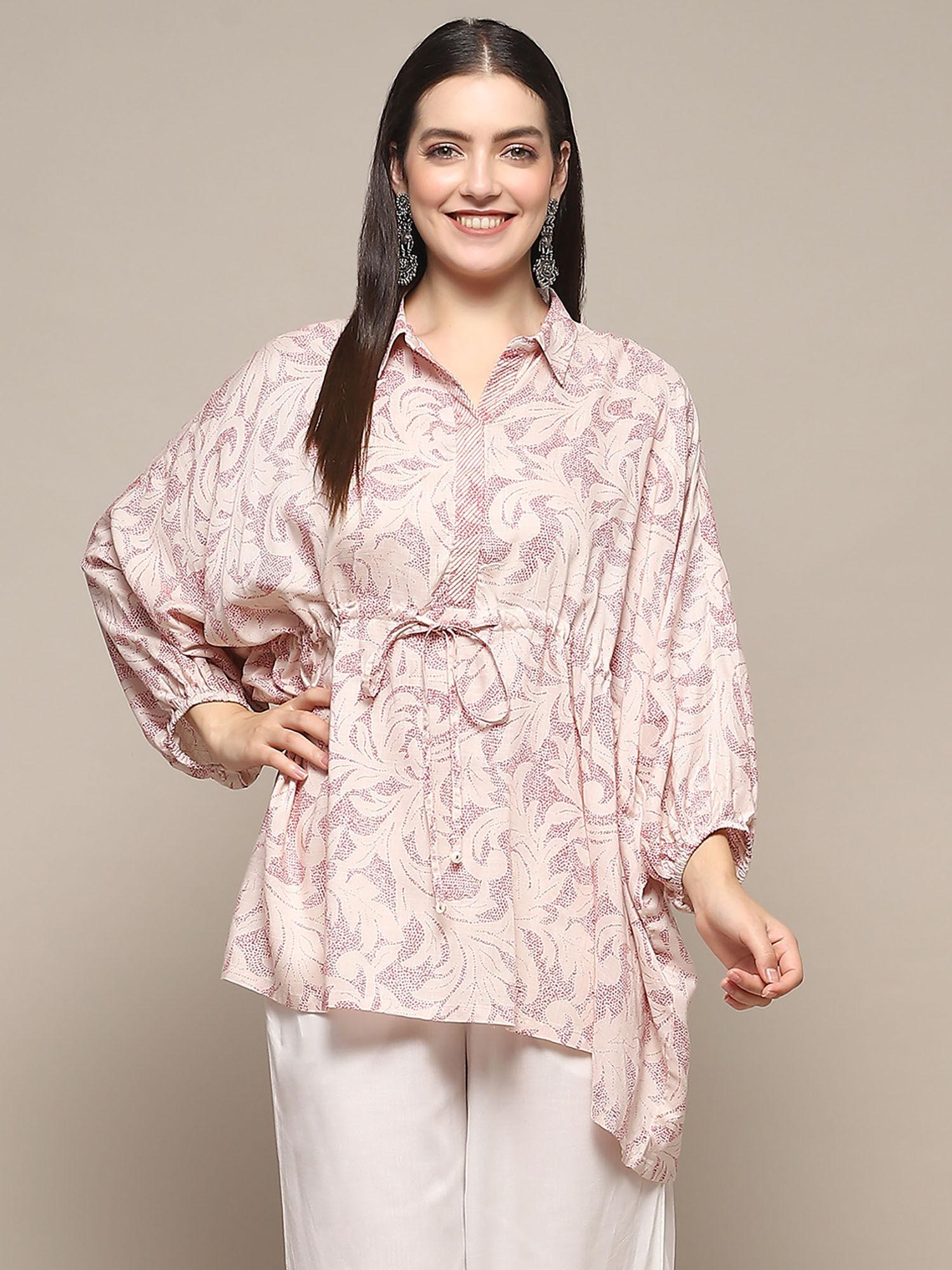 pink rayon straight printed top