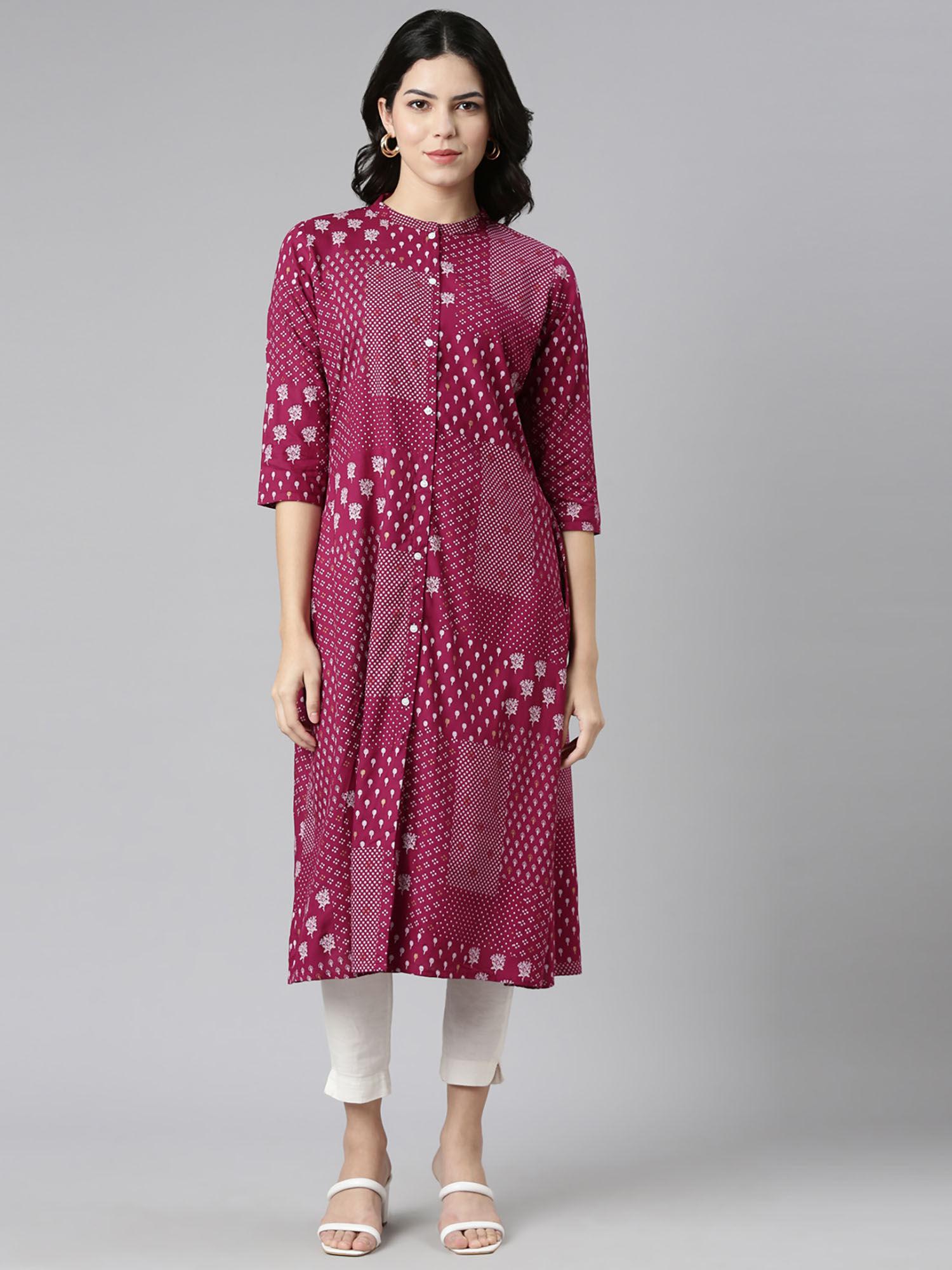 pink regular a-line printed kurta