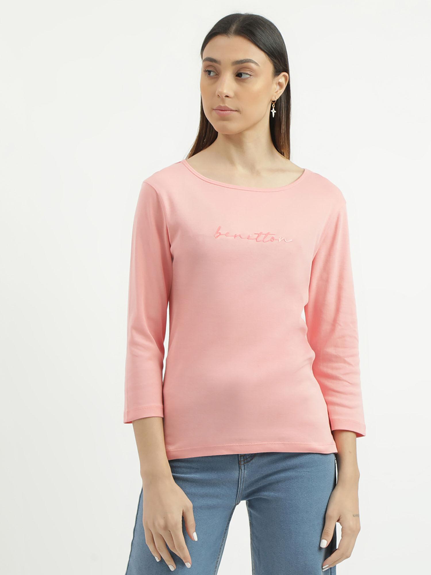 pink regular fit round neck solid t-shirt