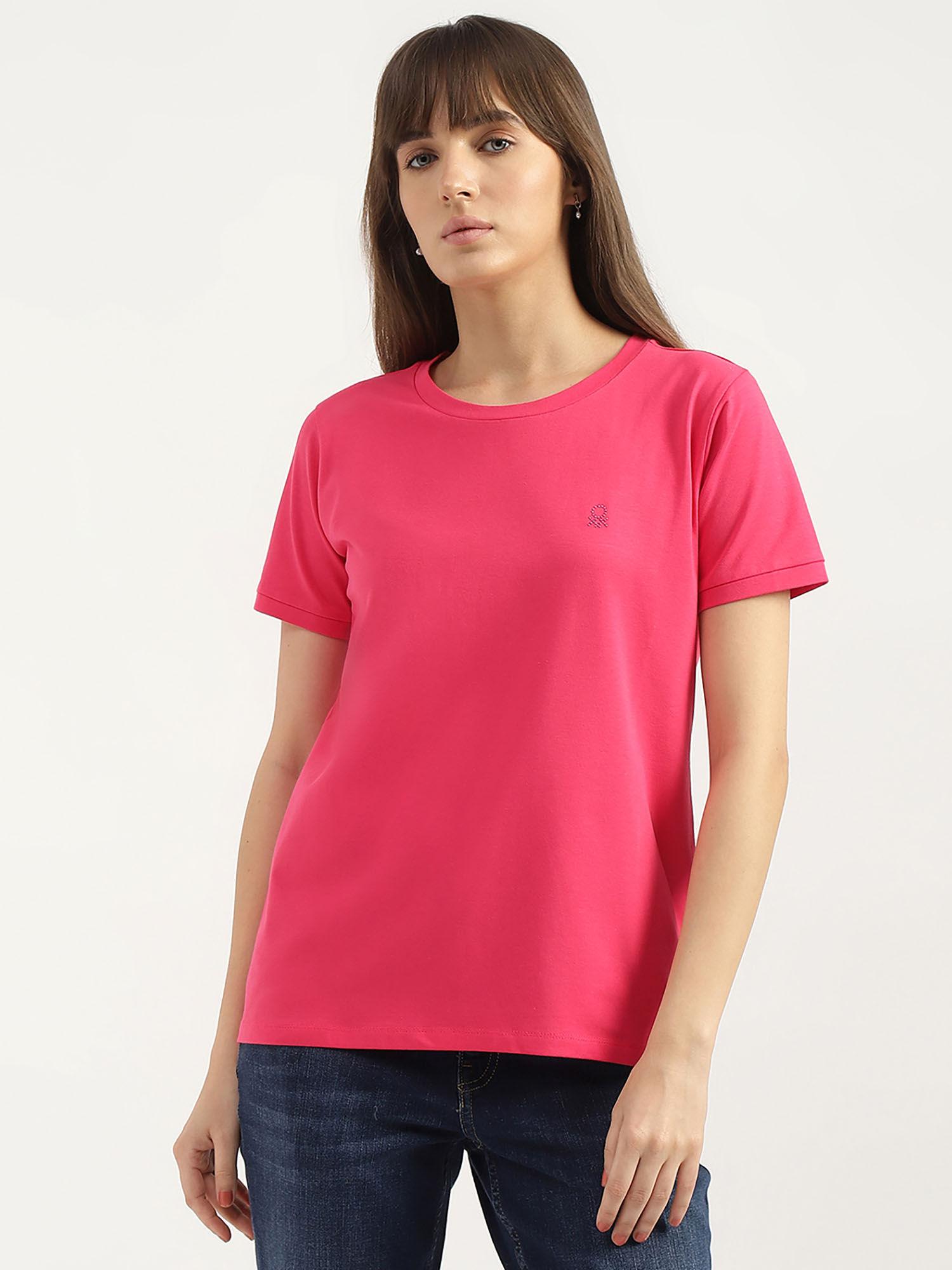 pink regular fit round neck solid t-shirt