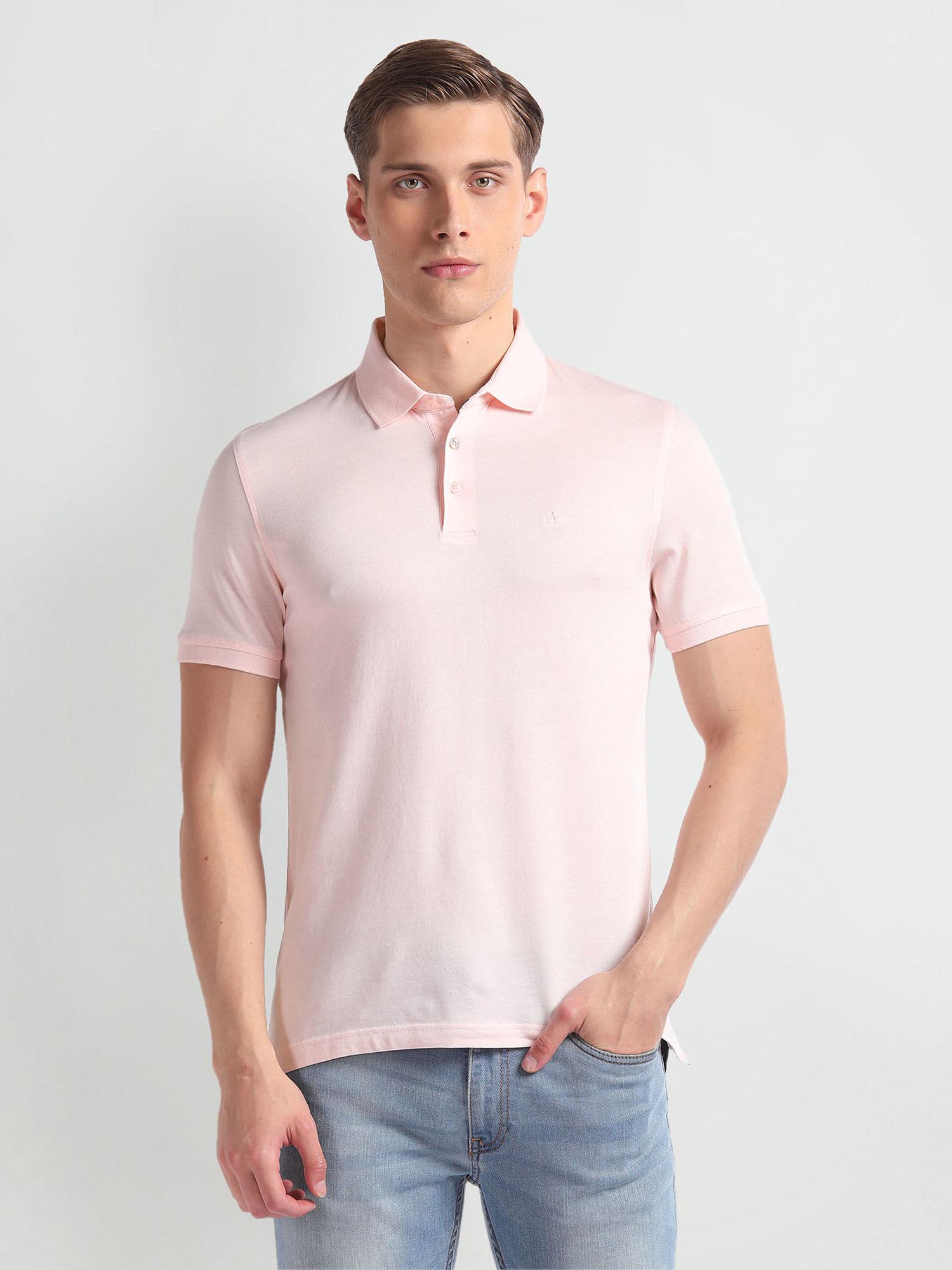 pink regular fit solid polo t-shirt