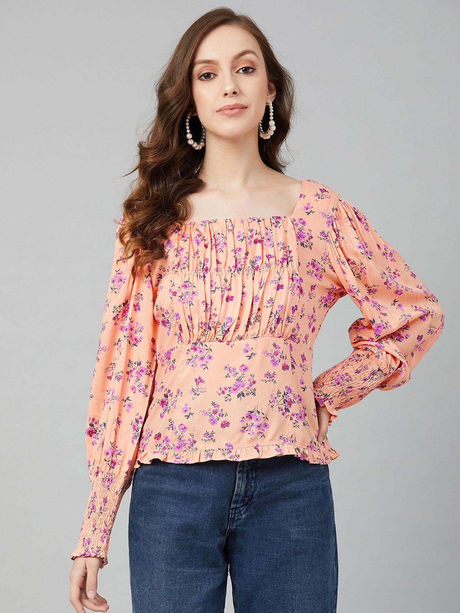 pink regular floral tops