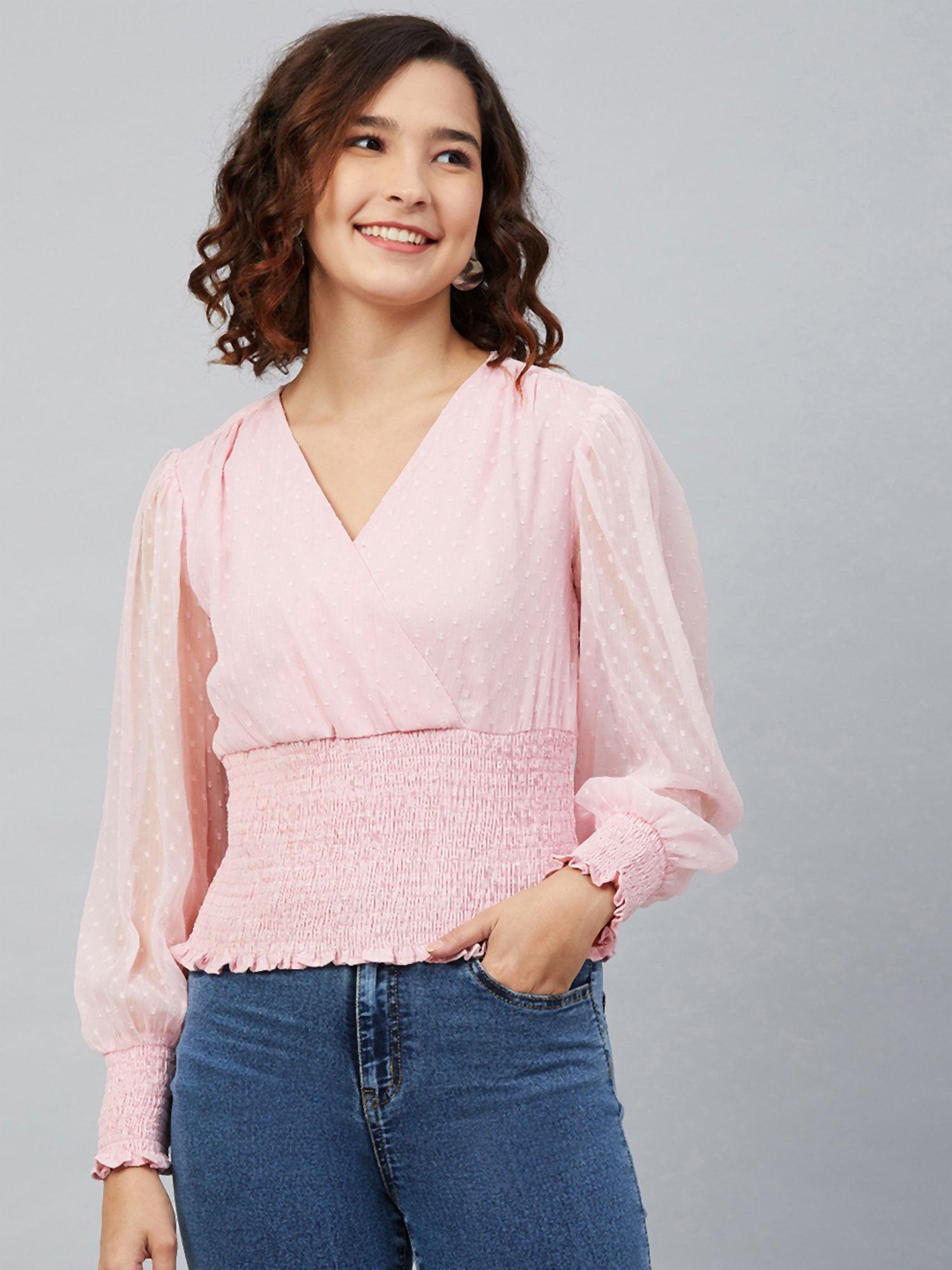 pink regular textured tops