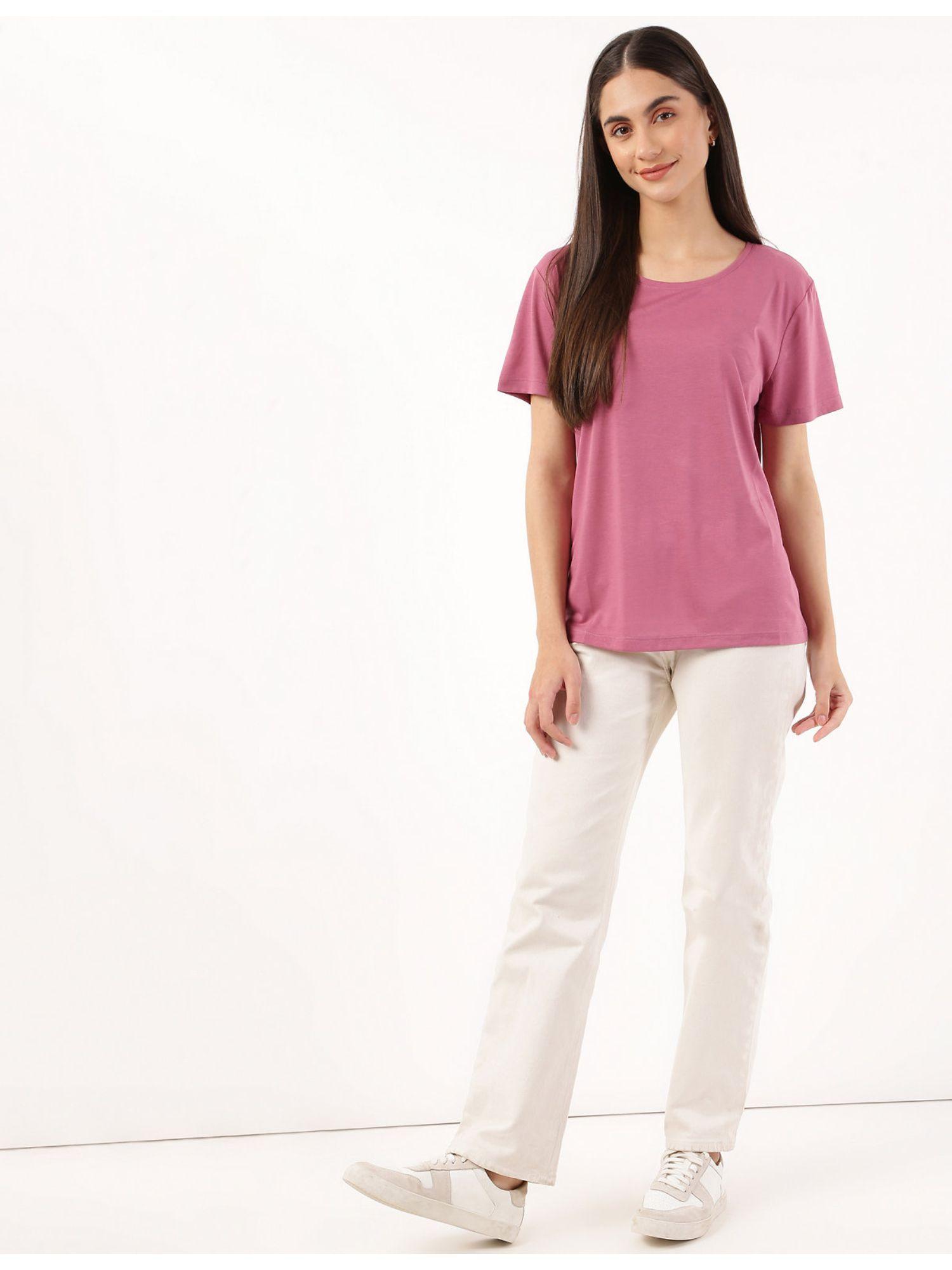 pink relaxed fit crew neck tee