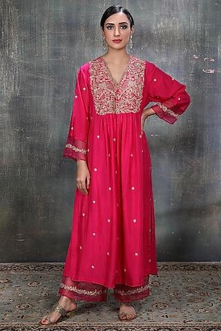 pink resham embroidered kurta set