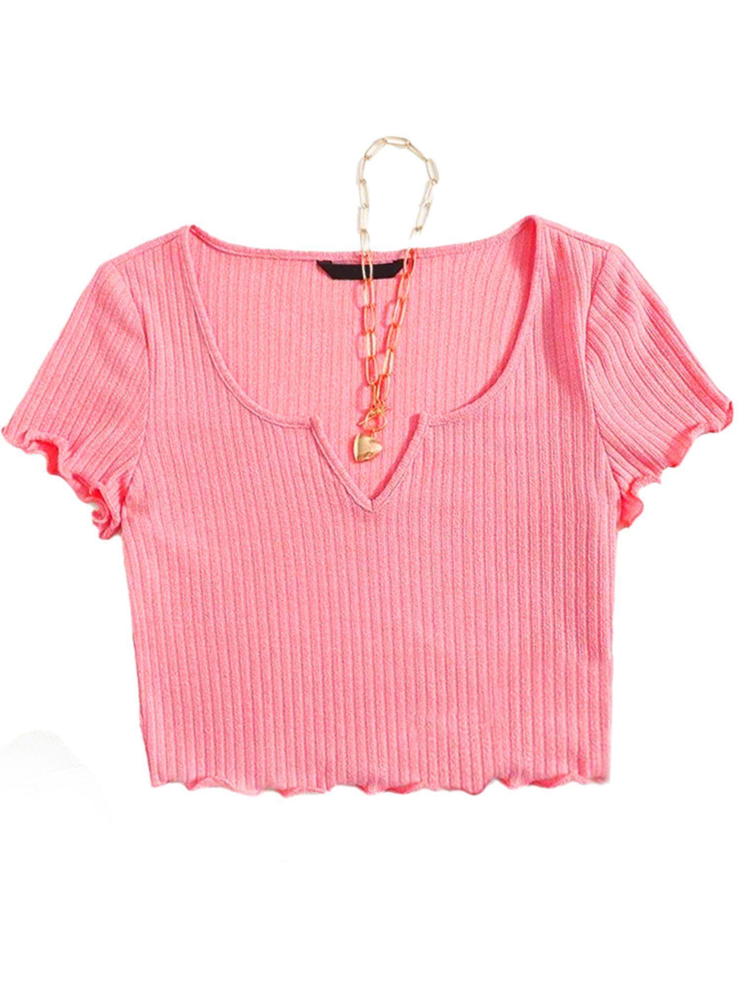 pink rib crop tops for womens