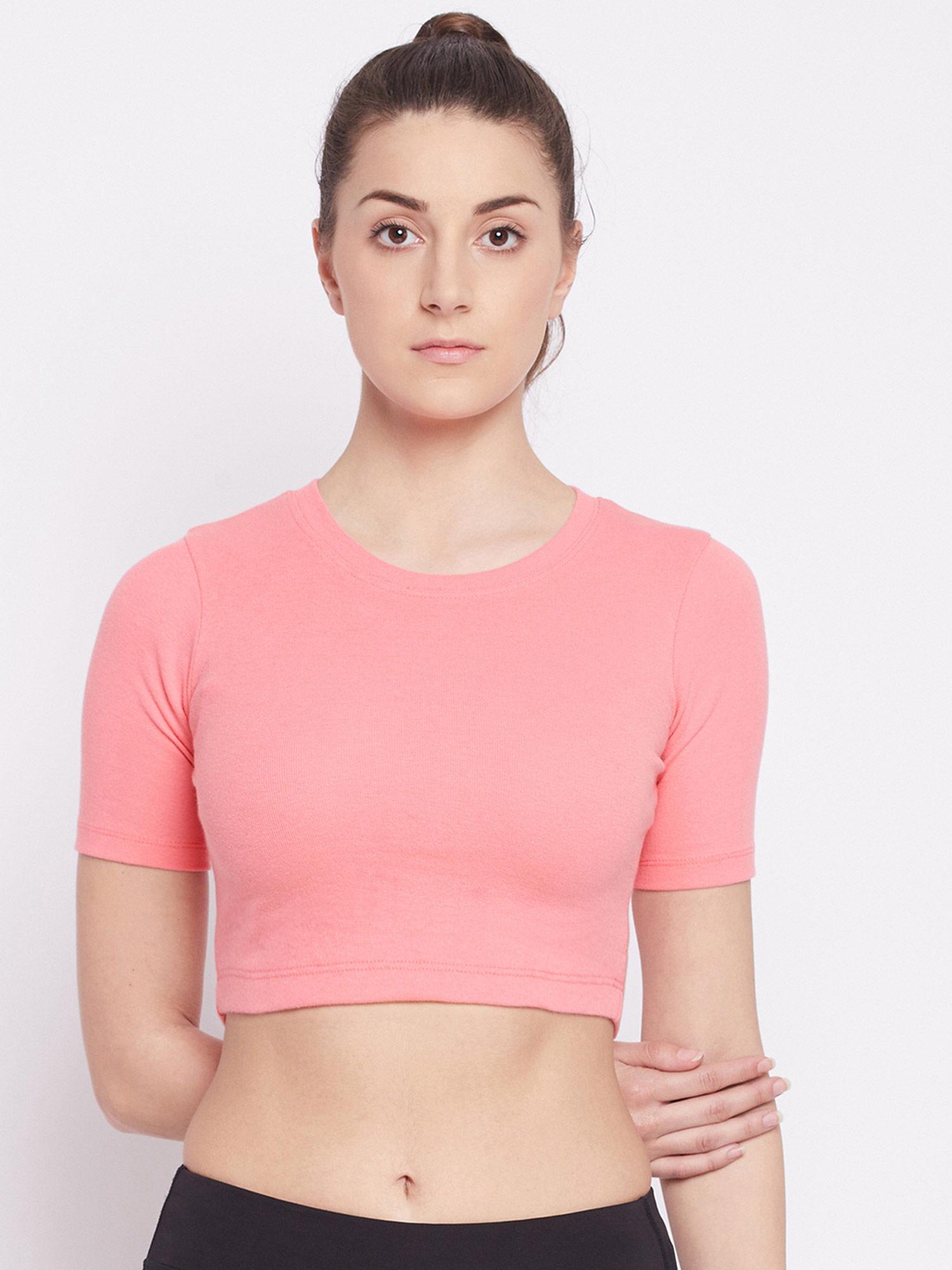 pink ribbed fitted crop top