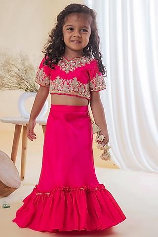 pink roman silk lehenga set for girls