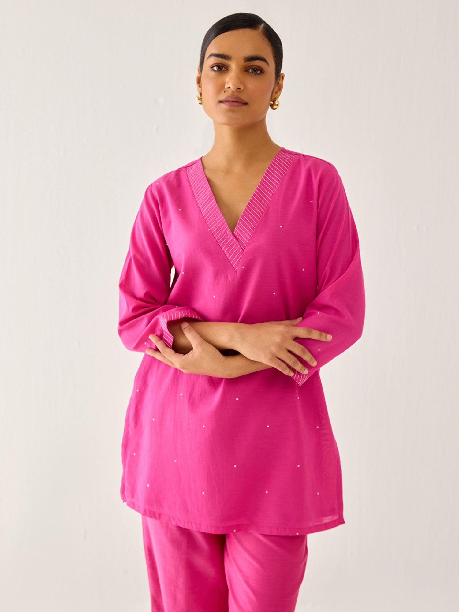 pink rose a line kurti