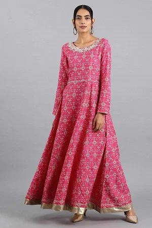 pink round neck anarkali dress