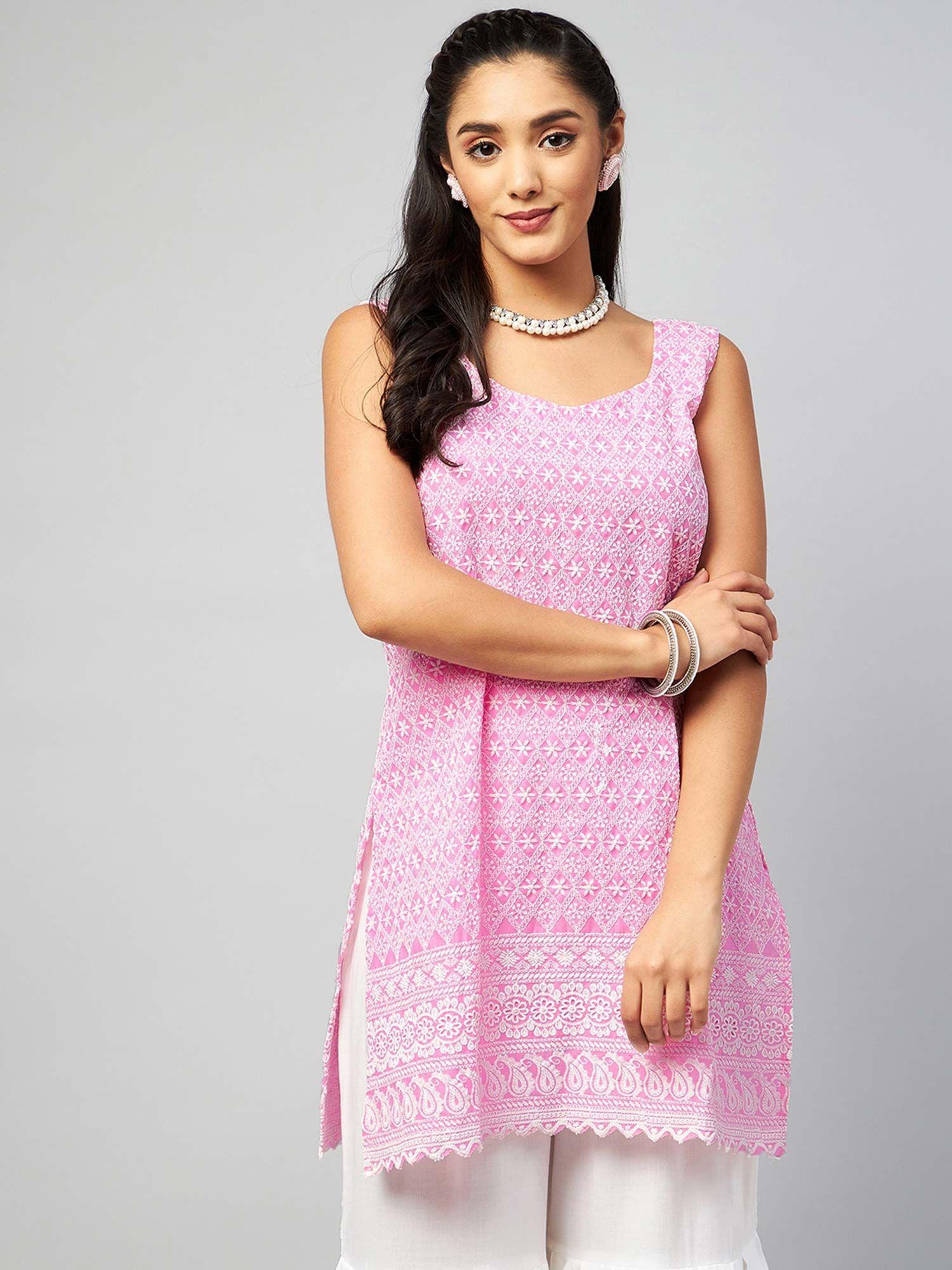 pink round neckline kurta