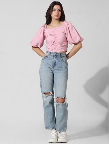 pink ruched crop top