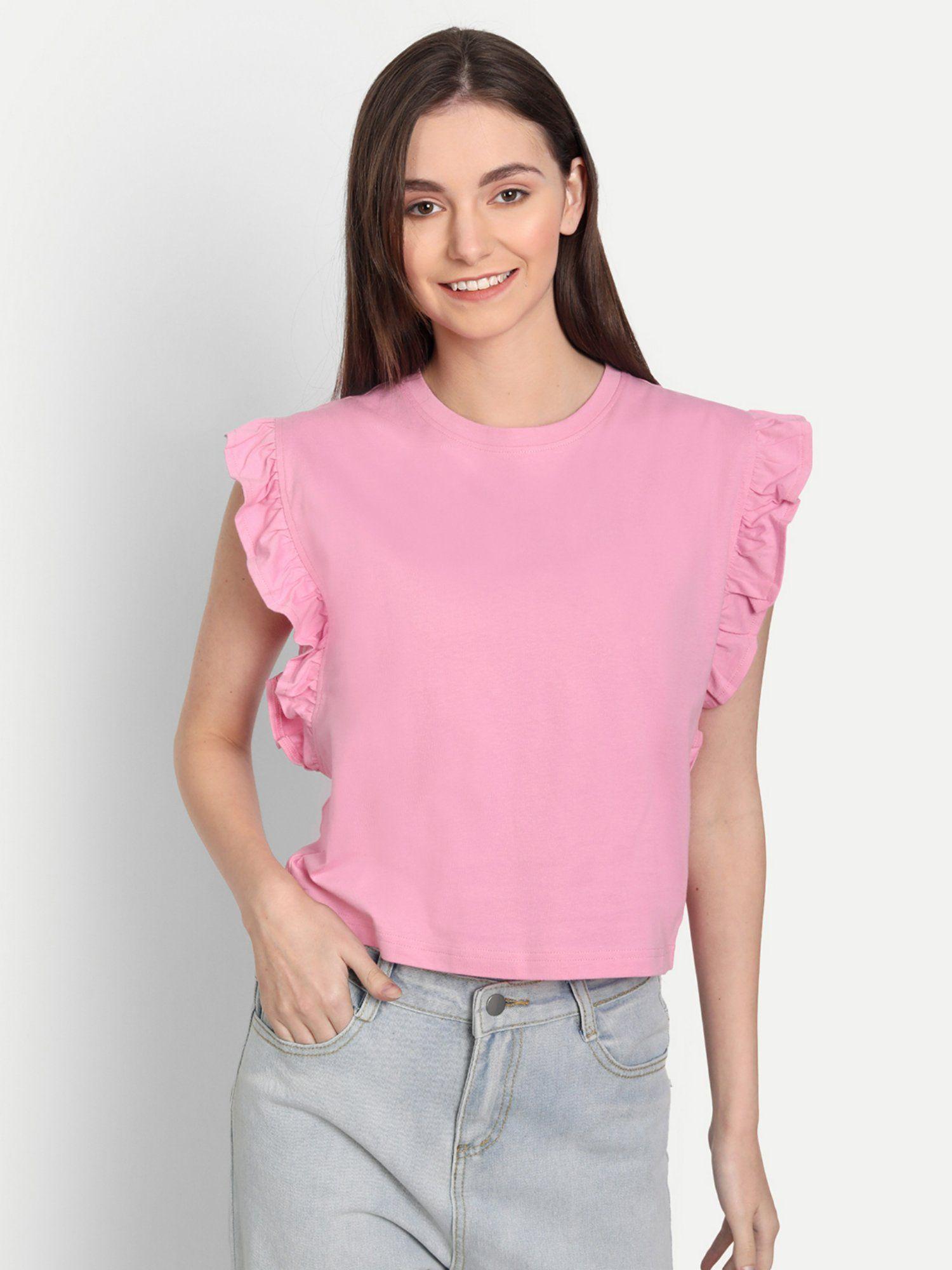 pink ruffle cap sleeve top