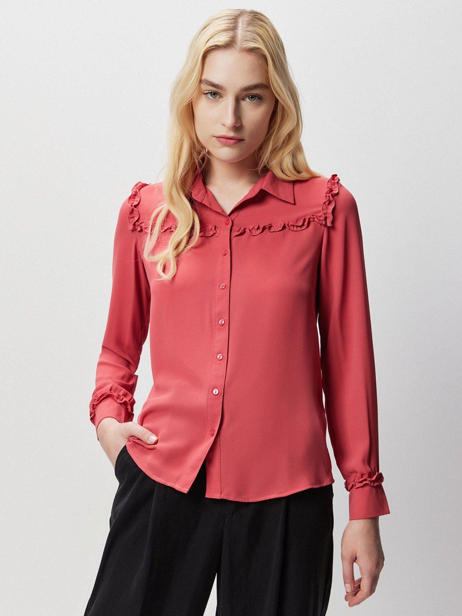 pink ruffle detailing formal shirt