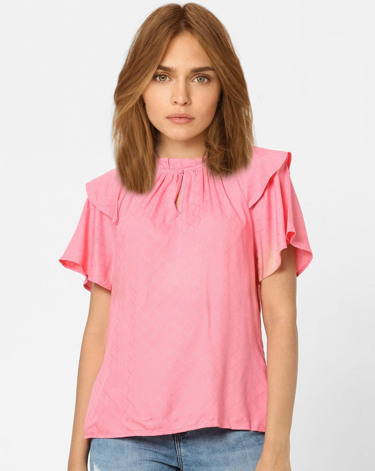 pink ruffle sleeves top