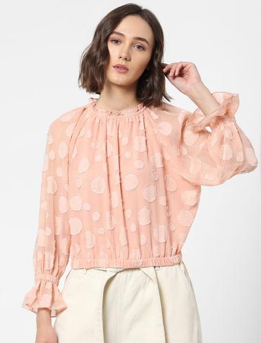 pink ruffled polka dot top