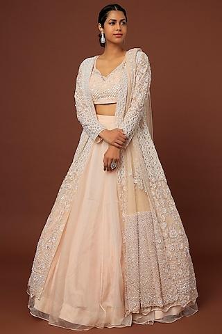 pink sage embroidered jacket lehenga set