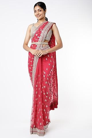 pink saree set with gota patti work
