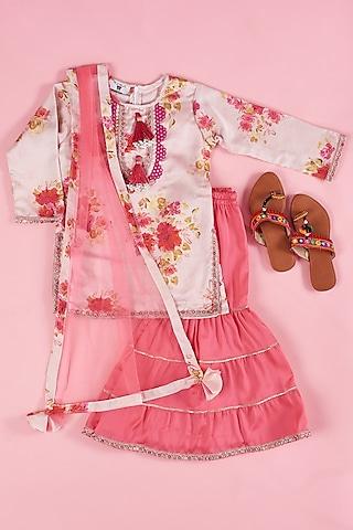 pink satin blend sharara set for girls