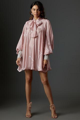 pink satin embellished mini dress