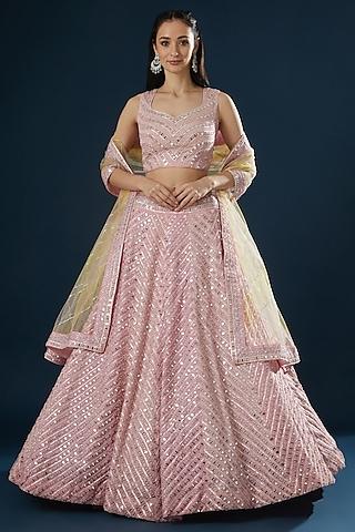 pink satin embroidered lehenga set