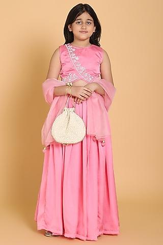 pink satin lehenga set for girls