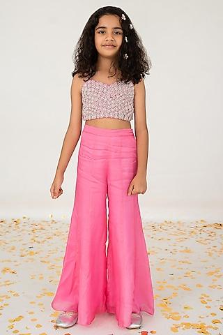 pink satin organza palazzo pant set for girls